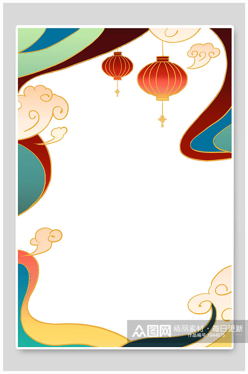 中国风背景灯笼云纹海浪免抠背景海报素材