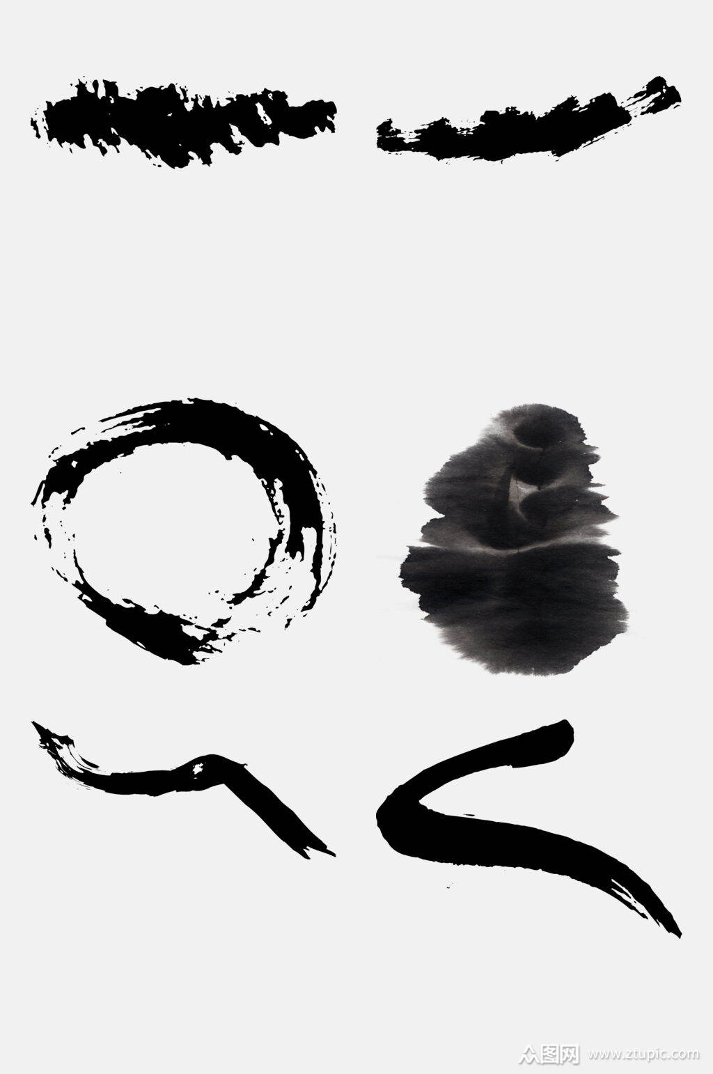 毛笔墨迹免抠设计元素圆圈转弯墨迹素材