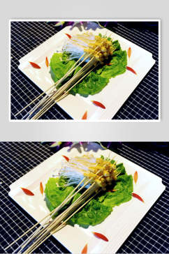 金针菇烧烤串串美食摄影图片