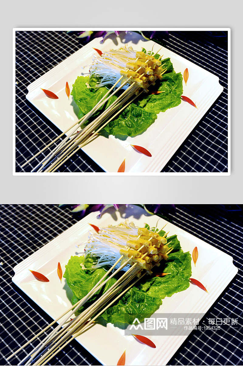 金针菇烧烤串串美食摄影图片素材