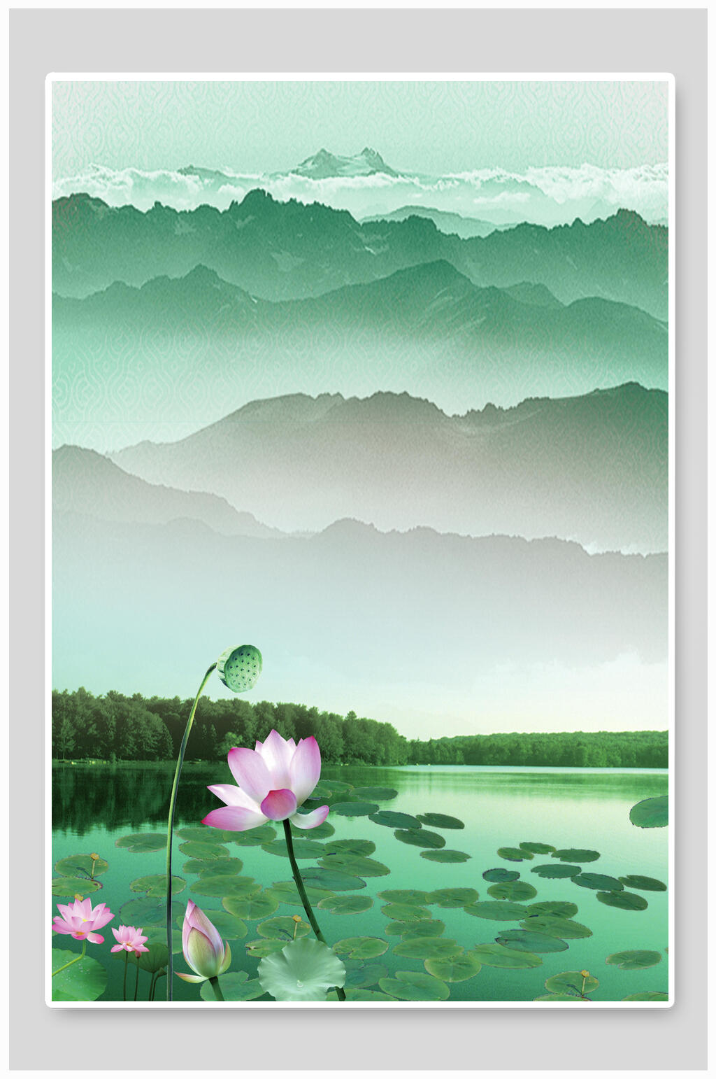清新唯美水墨山水简洁背景素材素材