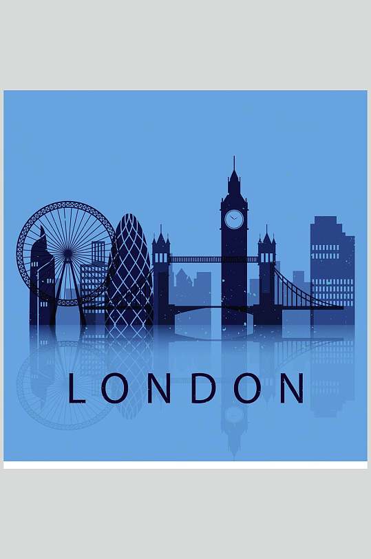 浅蓝底伦敦城市剪影插画素材