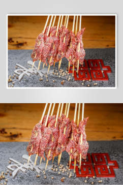 秘制牛肉烧烤串串美食摄影图片