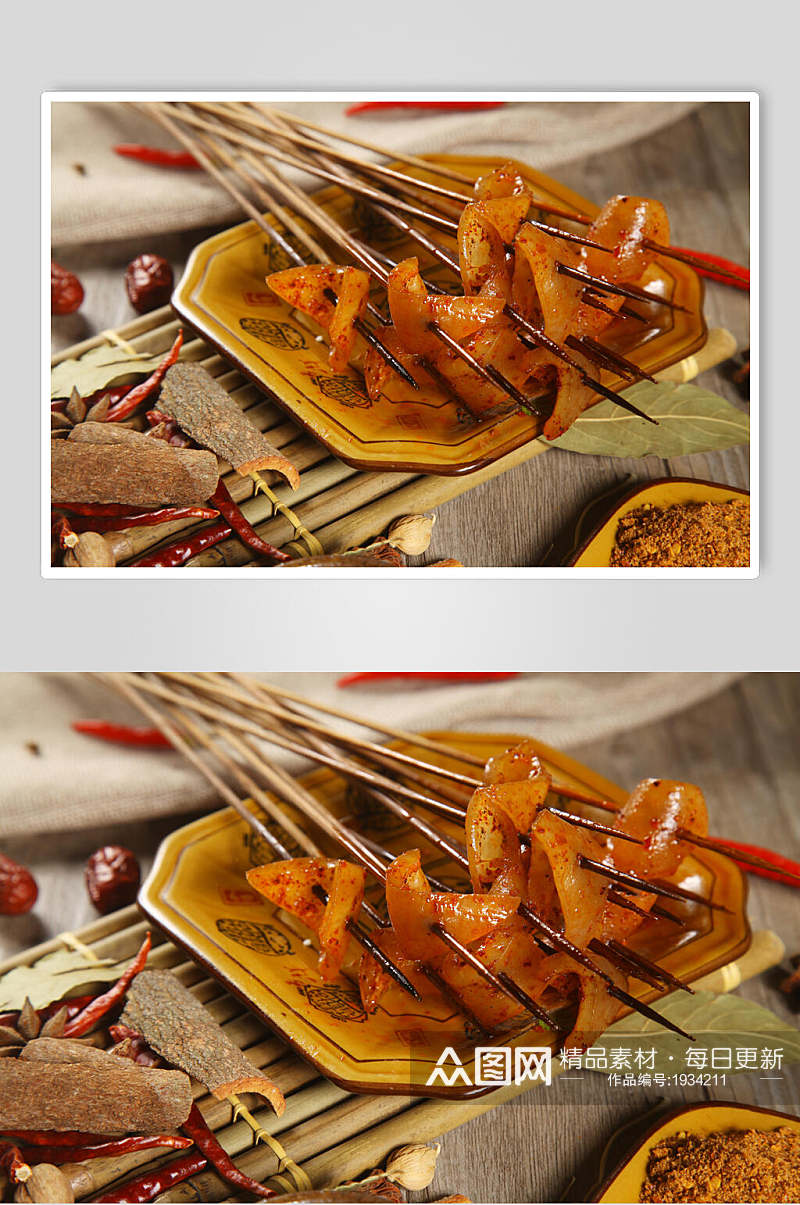 猪皮烧烤串串美食图片素材