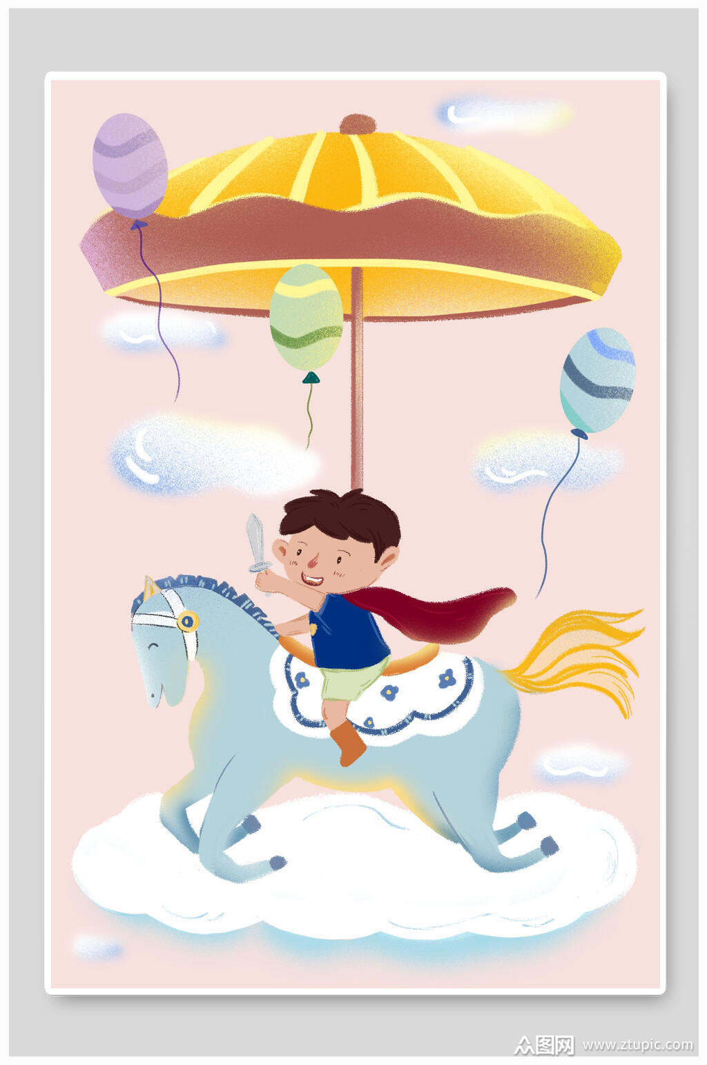 游乐园旋转木马儿童节插画素材模板下载-编号1942909-众图网