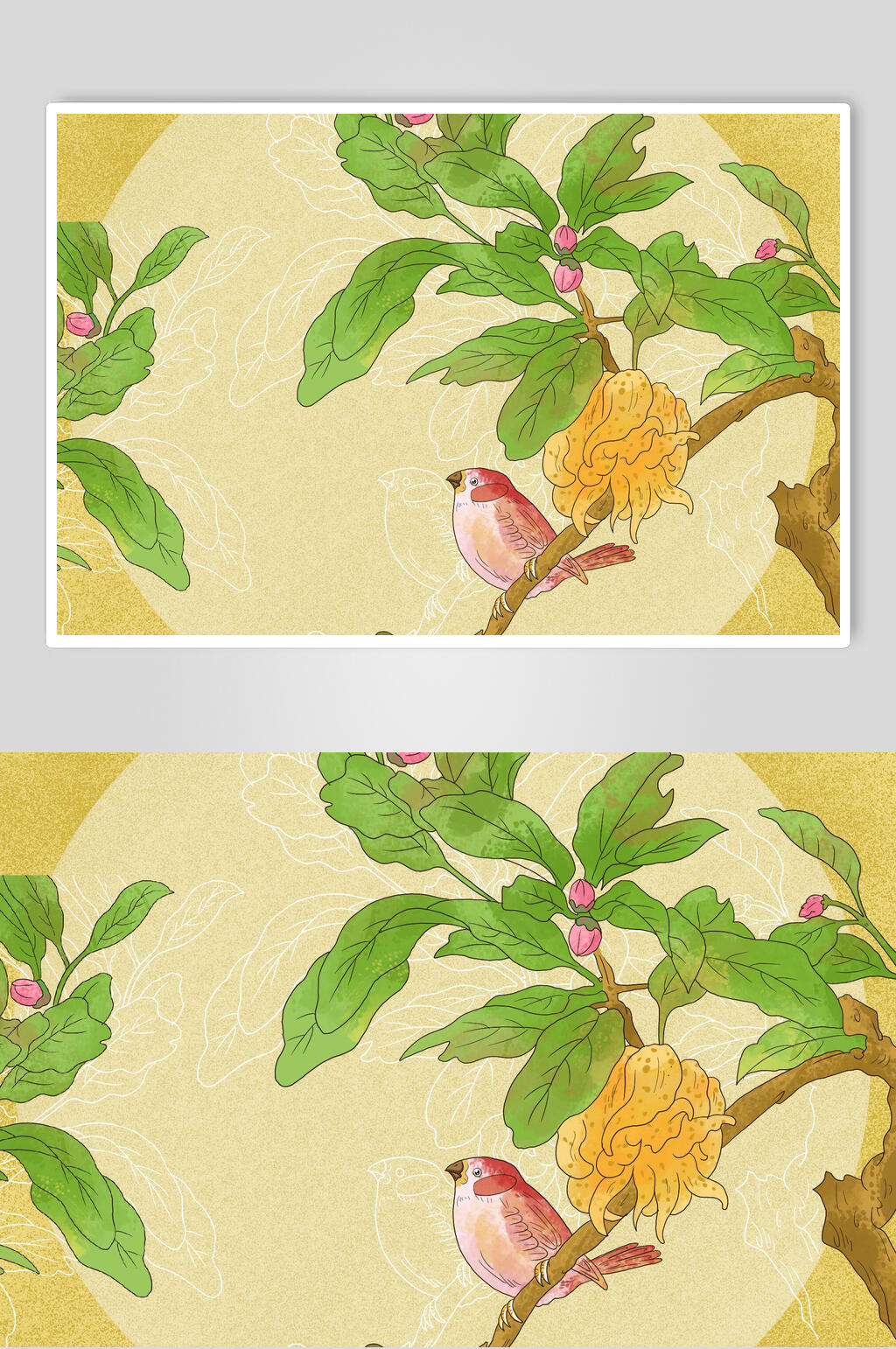 清新水彩花鸟工笔画插画元素素材