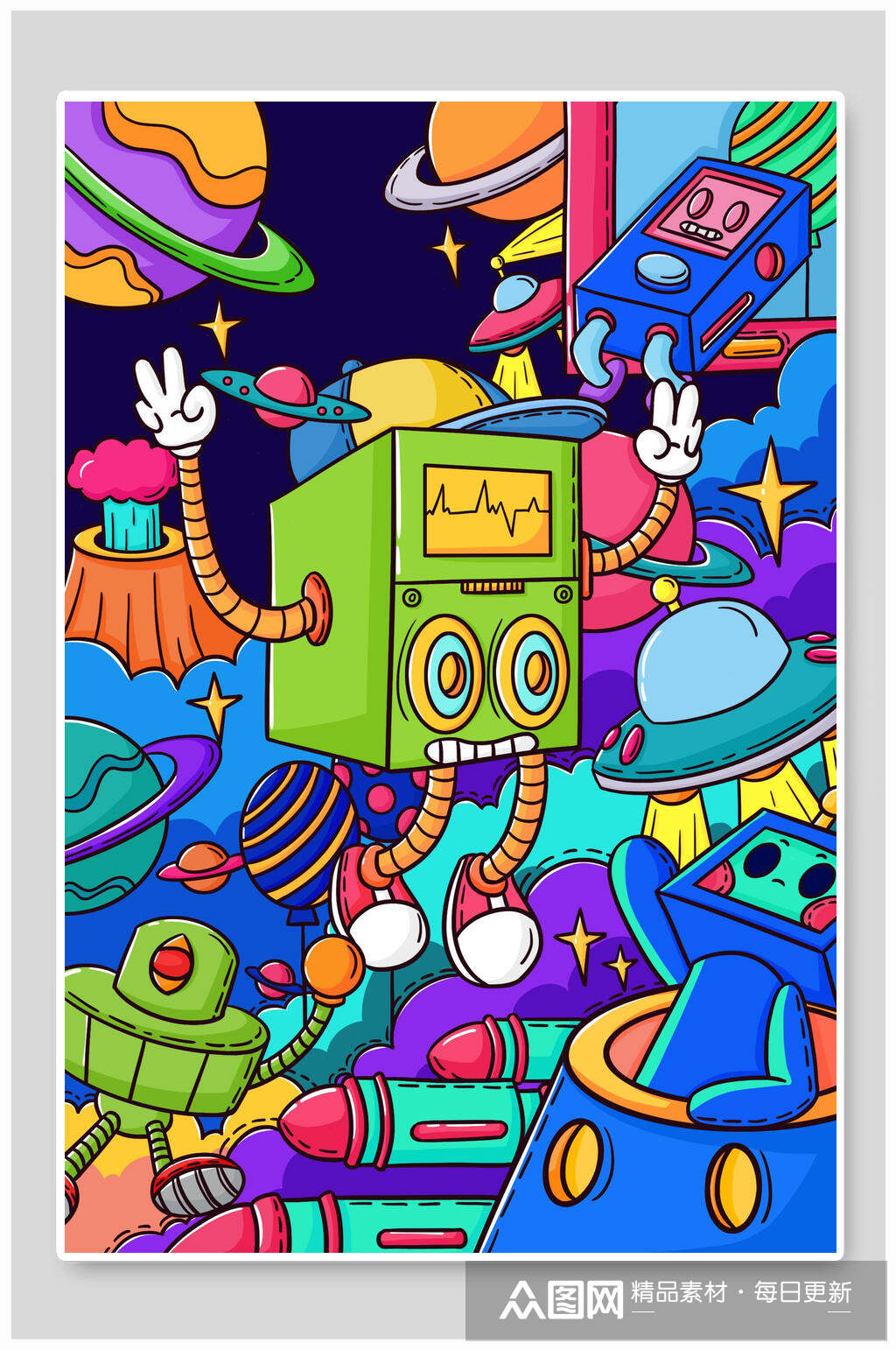 涂鸦风海报机器人总动员