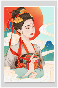 国潮古装美女插画素材