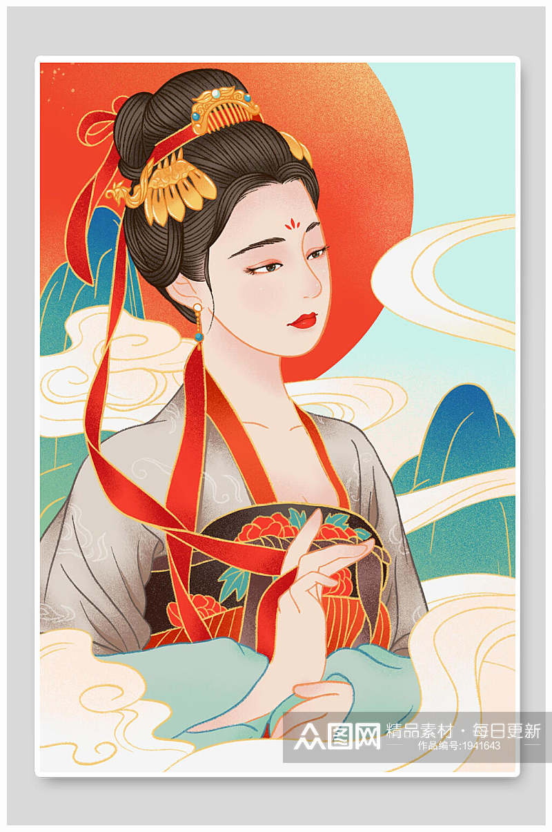 国潮古装美女插画素材素材