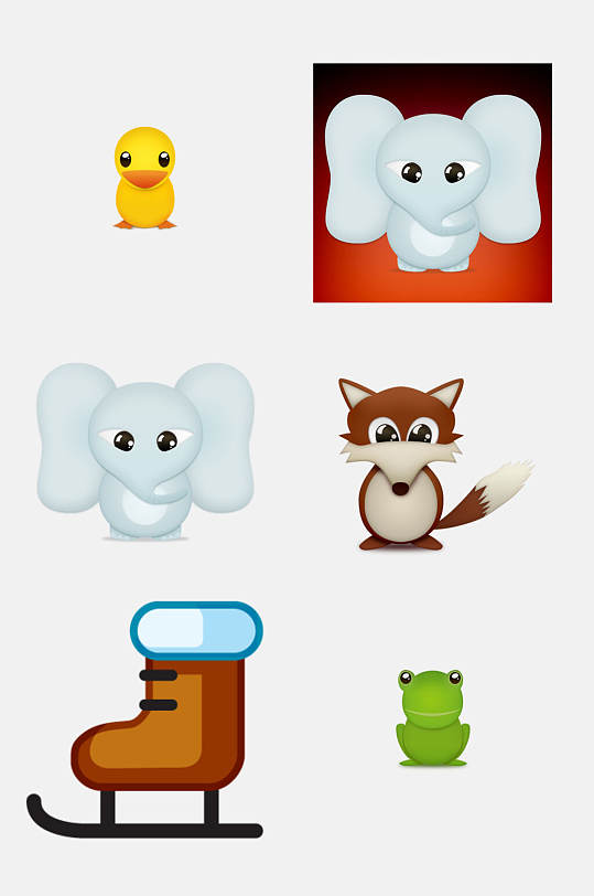 卡通动物免抠设计元素靴子青蛙大象狐狸-众图网