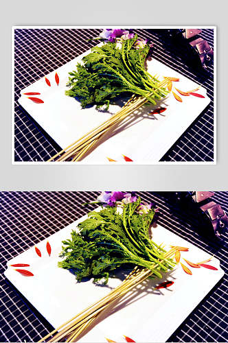 绿色蔬菜茼蒿烧烤串串美食