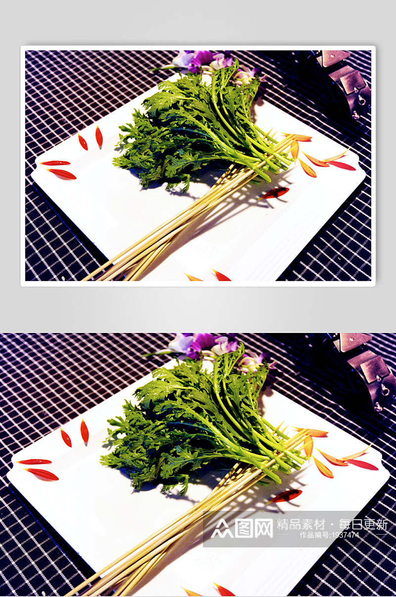 绿色蔬菜茼蒿烧烤串串美食素材