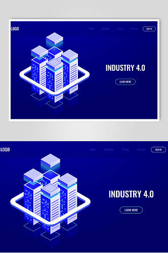 科技互联网设计素材蓝底两联工业城市