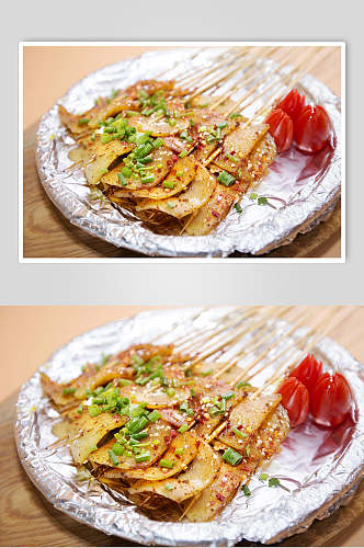 土豆片烧烤串串美食摄影图片