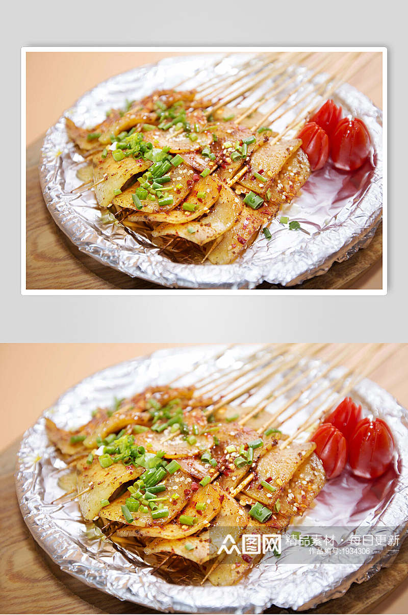 土豆片烧烤串串美食摄影图片素材