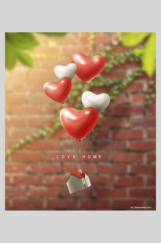 唯美爱心气球房子创意海报