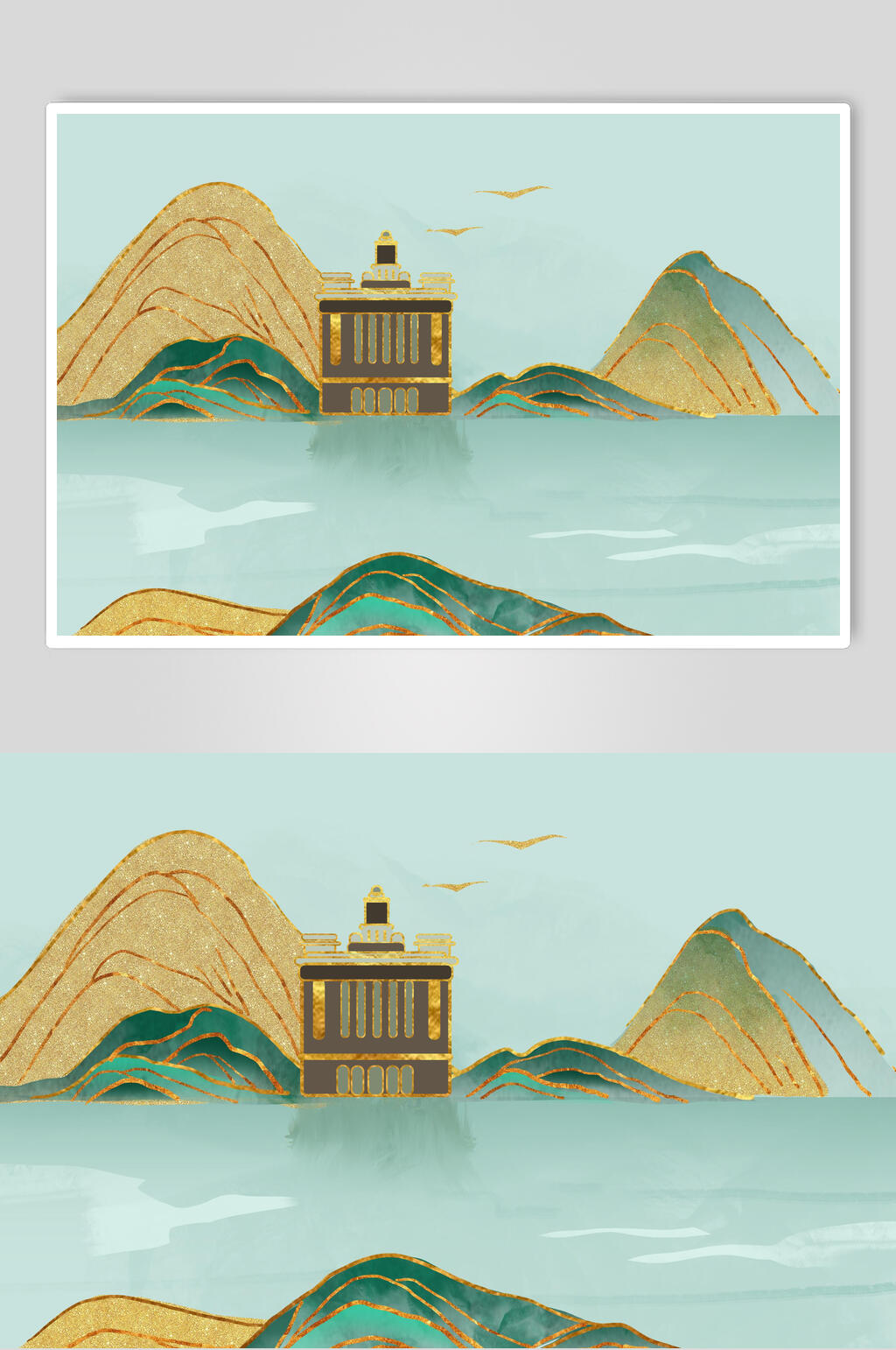 国潮鎏金外滩地标建筑插画素材素材