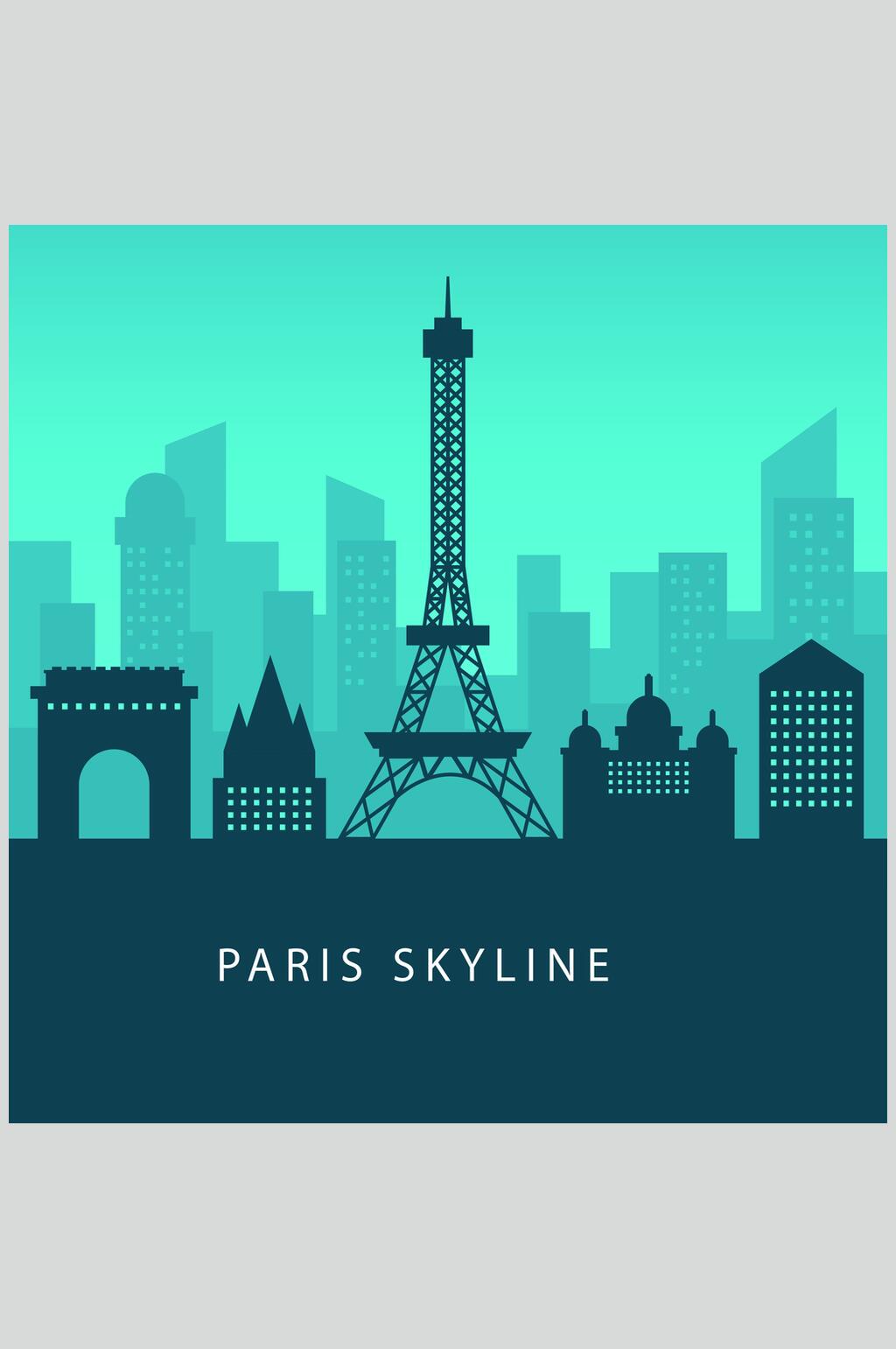 巴黎埃菲尔铁塔城市剪影插画素材