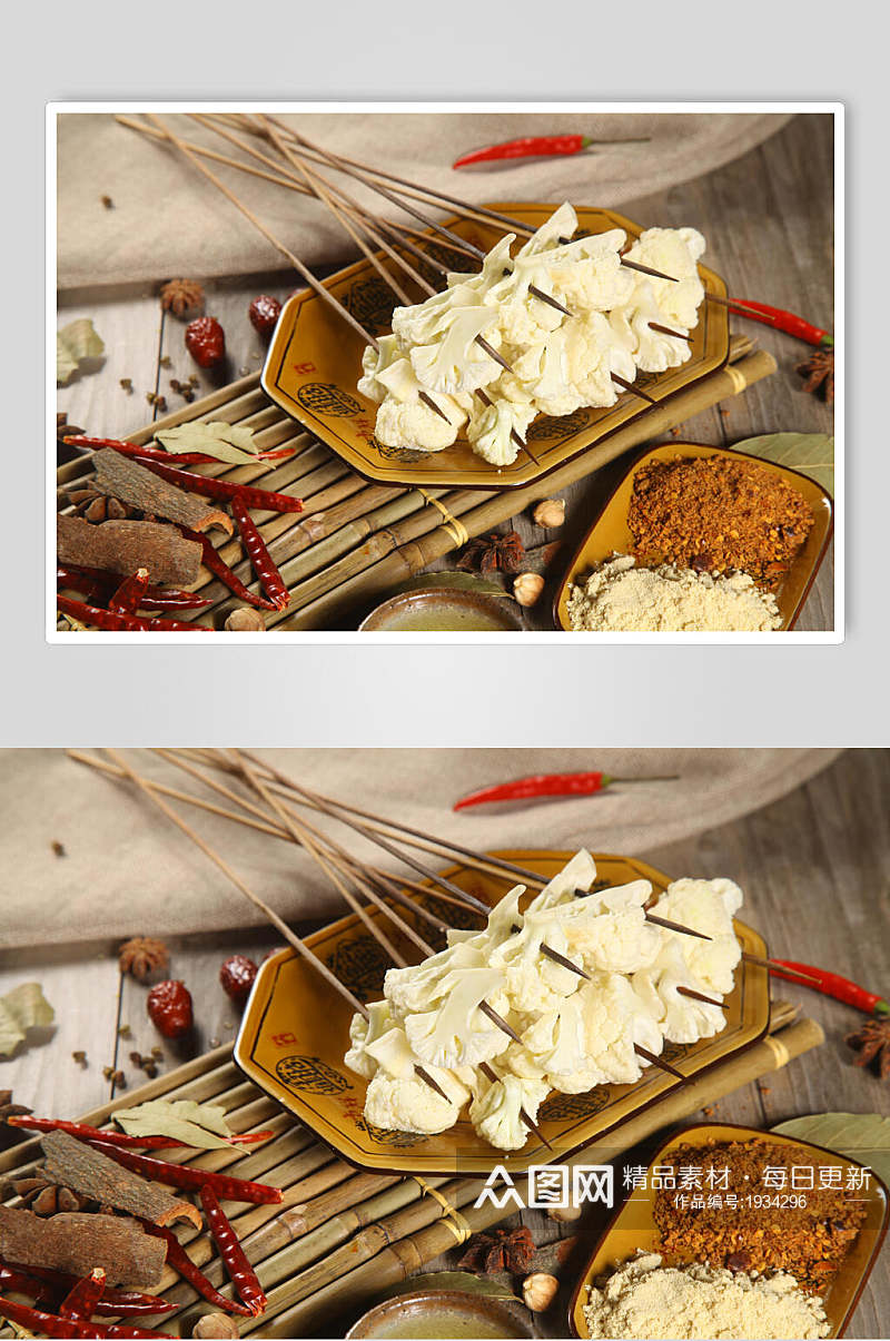 白花菜烧烤串串美食摄影图片素材