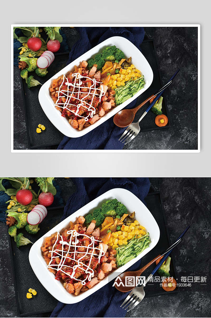 美味沙拉番茄脆皮鸡饭高清图片素材