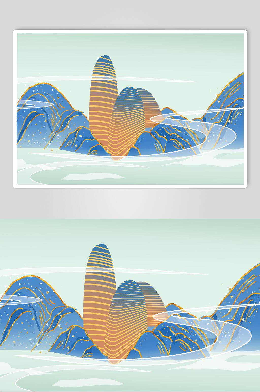 国潮鎏金望京地标建筑插画素材素材