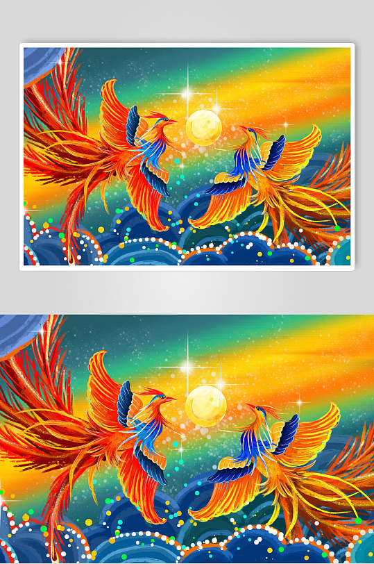 古风唯美凤凰国潮插画元素