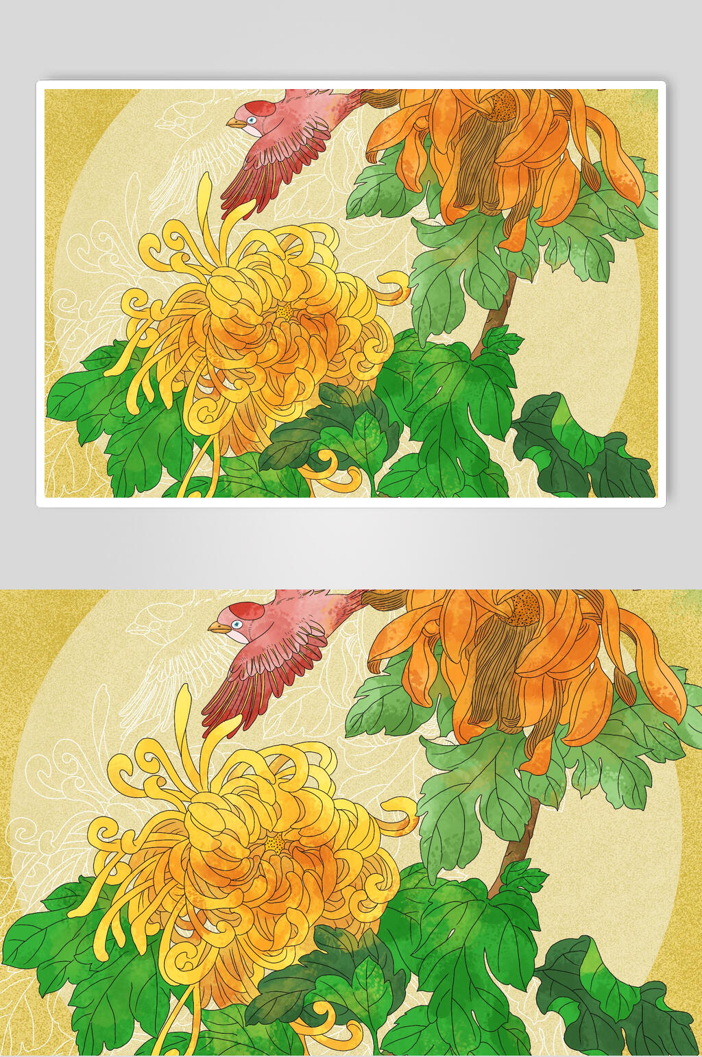 水彩风唯美花鸟工笔画插画元素素材