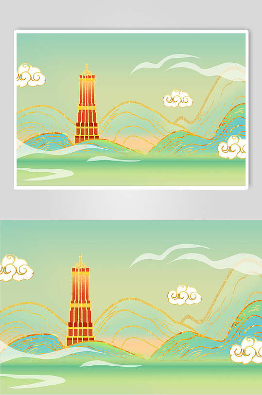 国潮金茂大厦建筑插画素材