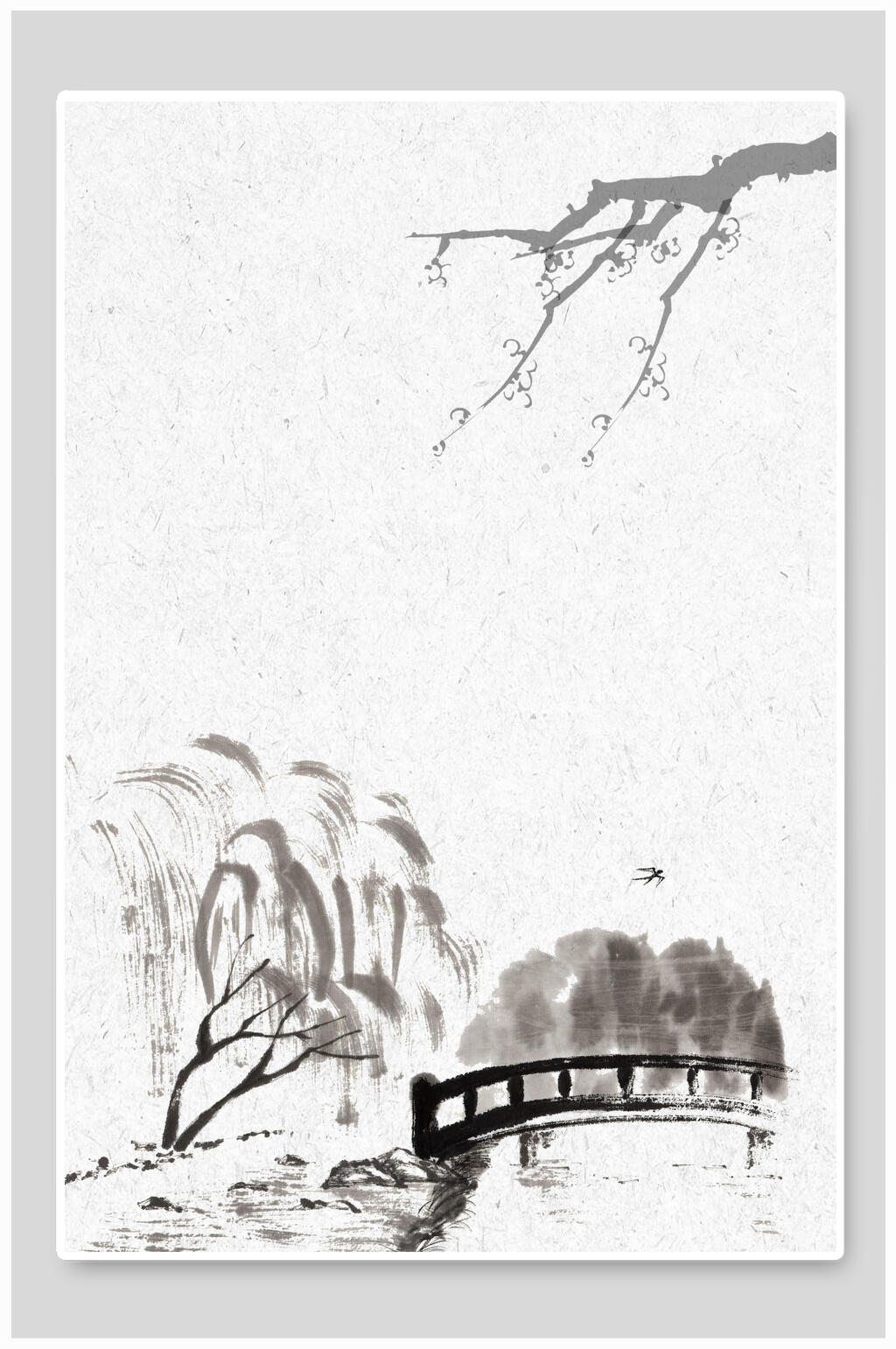 水墨山水小桥流水人家背景素材素材