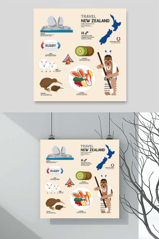扁平旅游新西兰设计元素