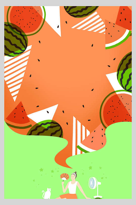 缤纷夏日西瓜水果插画海报