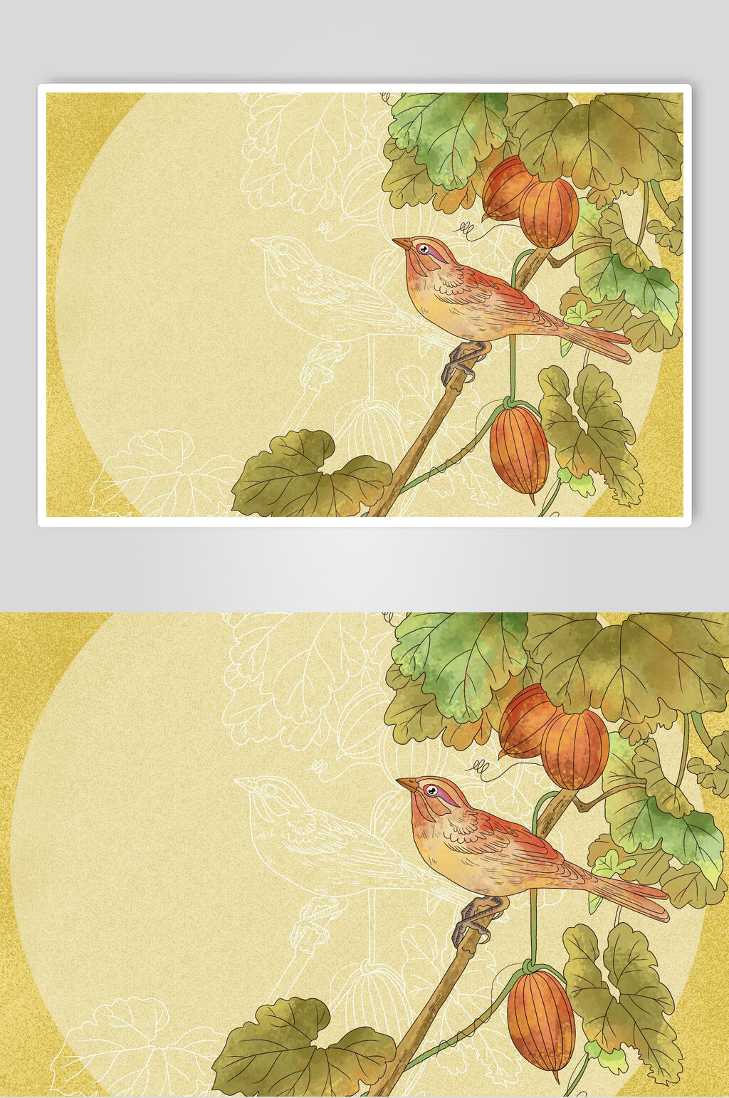 花鸟植物工笔画插画元素素材