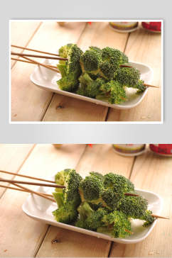 新鲜蔬菜西蓝花烧烤串串美食高清图片