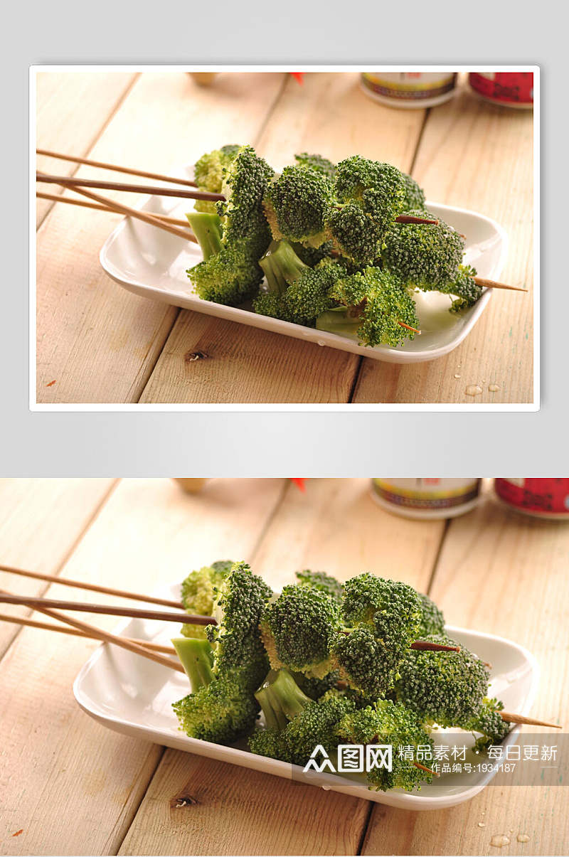 新鲜蔬菜西蓝花烧烤串串美食高清图片素材