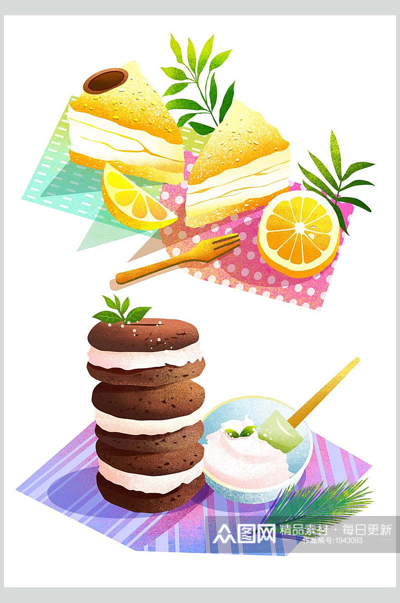 蛋糕甜品手绘美食设计元素素材