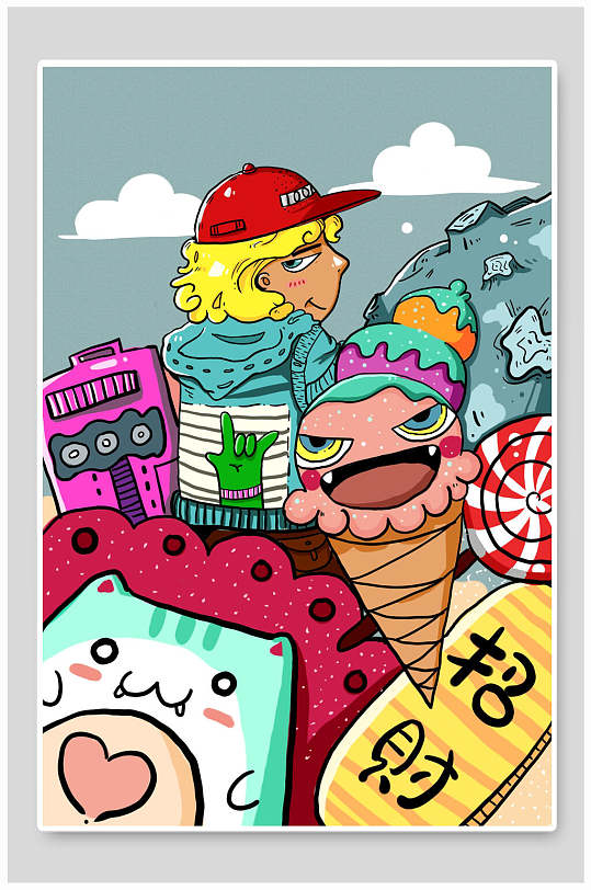 卡通动漫人物涂鸦风海报