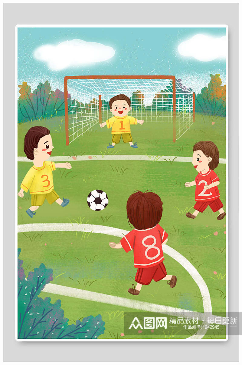儿童节踢足球插画素材素材