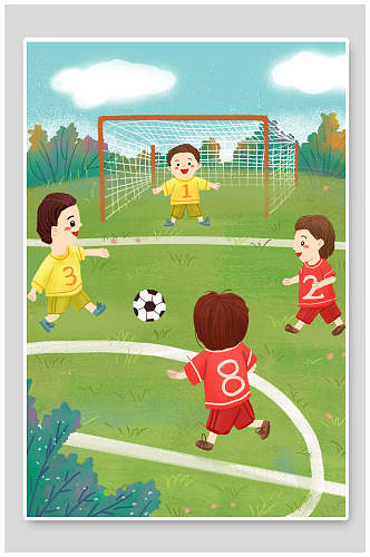 儿童节踢足球插画素材