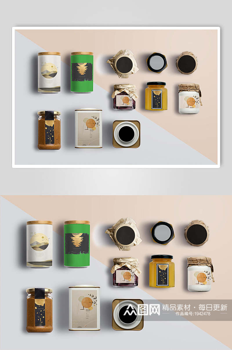 拼接色背景茶叶茶具包装整套VI样机贴图效果图素材