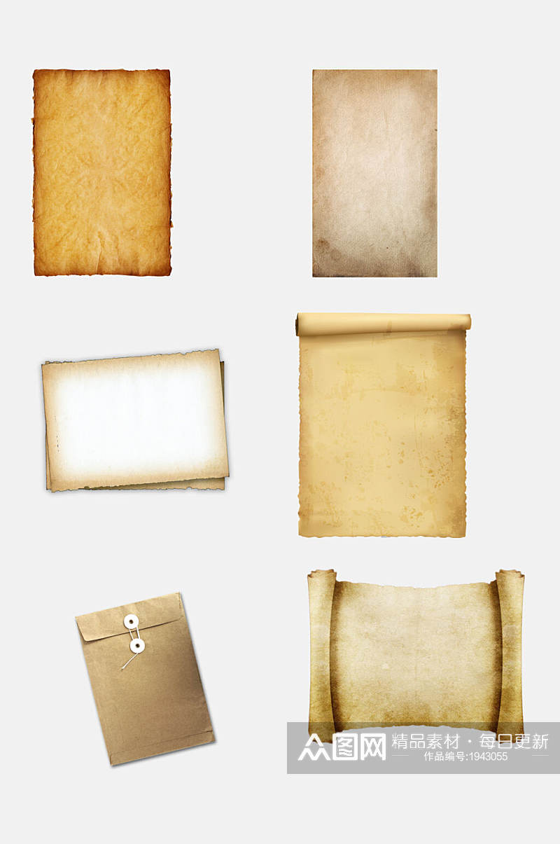 复古牛皮纸档案袋卷轴免抠元素素材