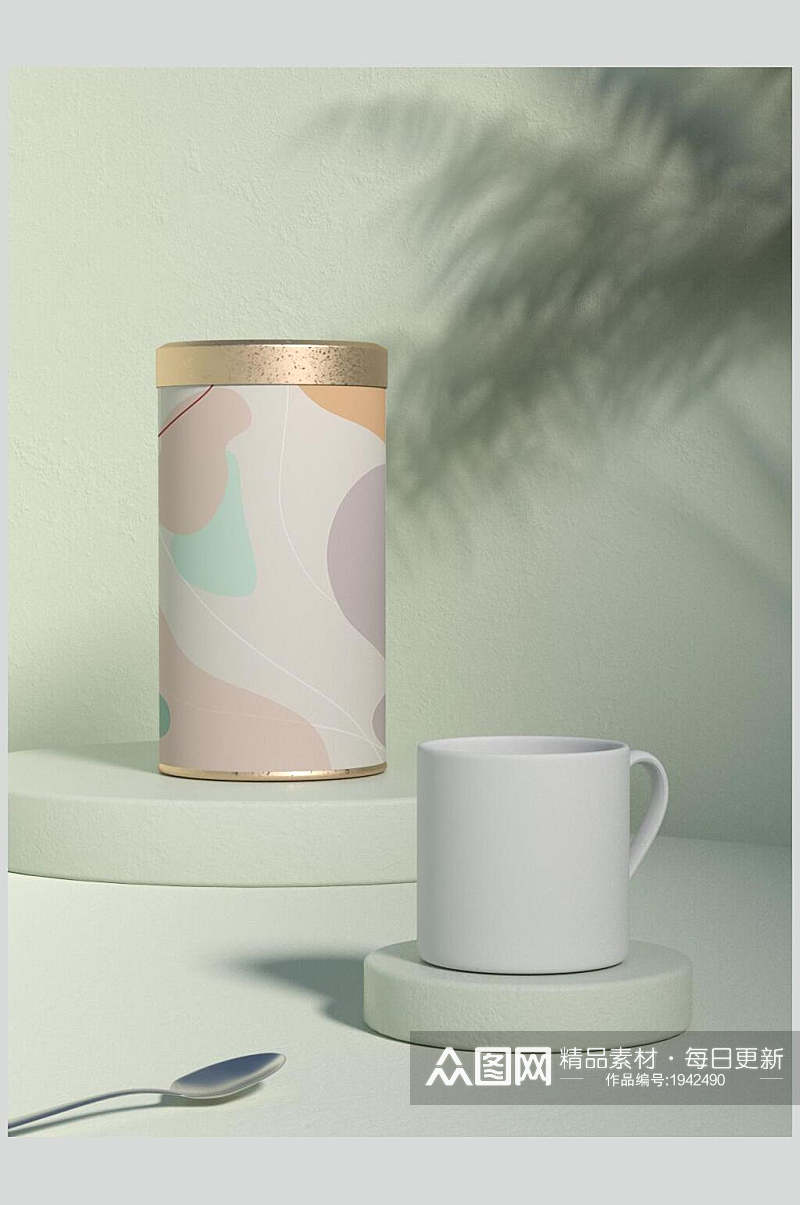 清新几何茶叶茶具包装样机贴图效果图素材