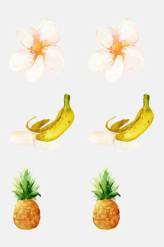 菠萝香蕉白花热带植物免抠元素