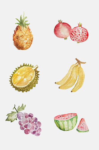 石榴葡萄西瓜手绘水彩水果免抠元素