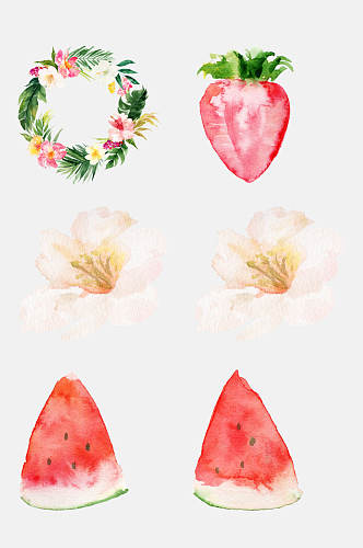 热带西瓜白花草莓植物免抠元素