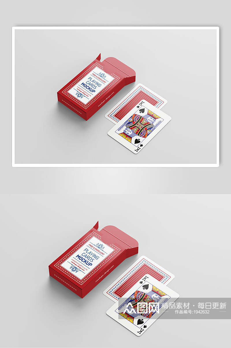 红色创意扑克牌样机效果图素材