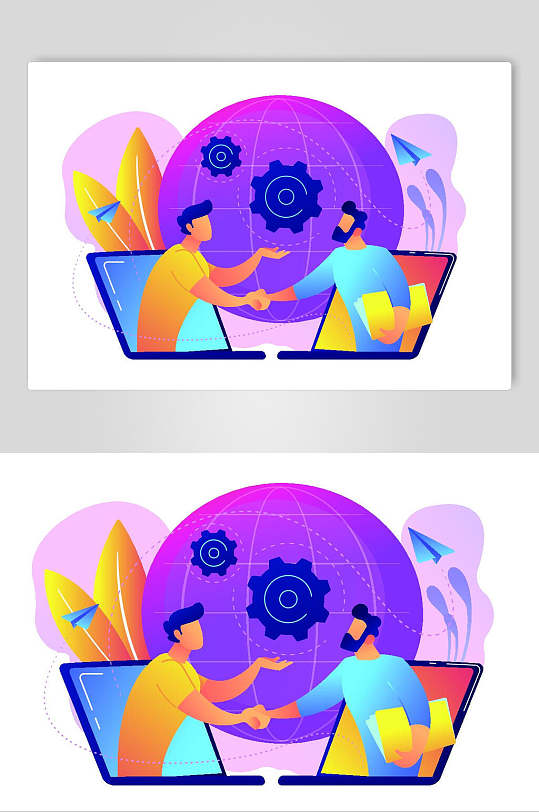 扁平风紫色商务合作插画