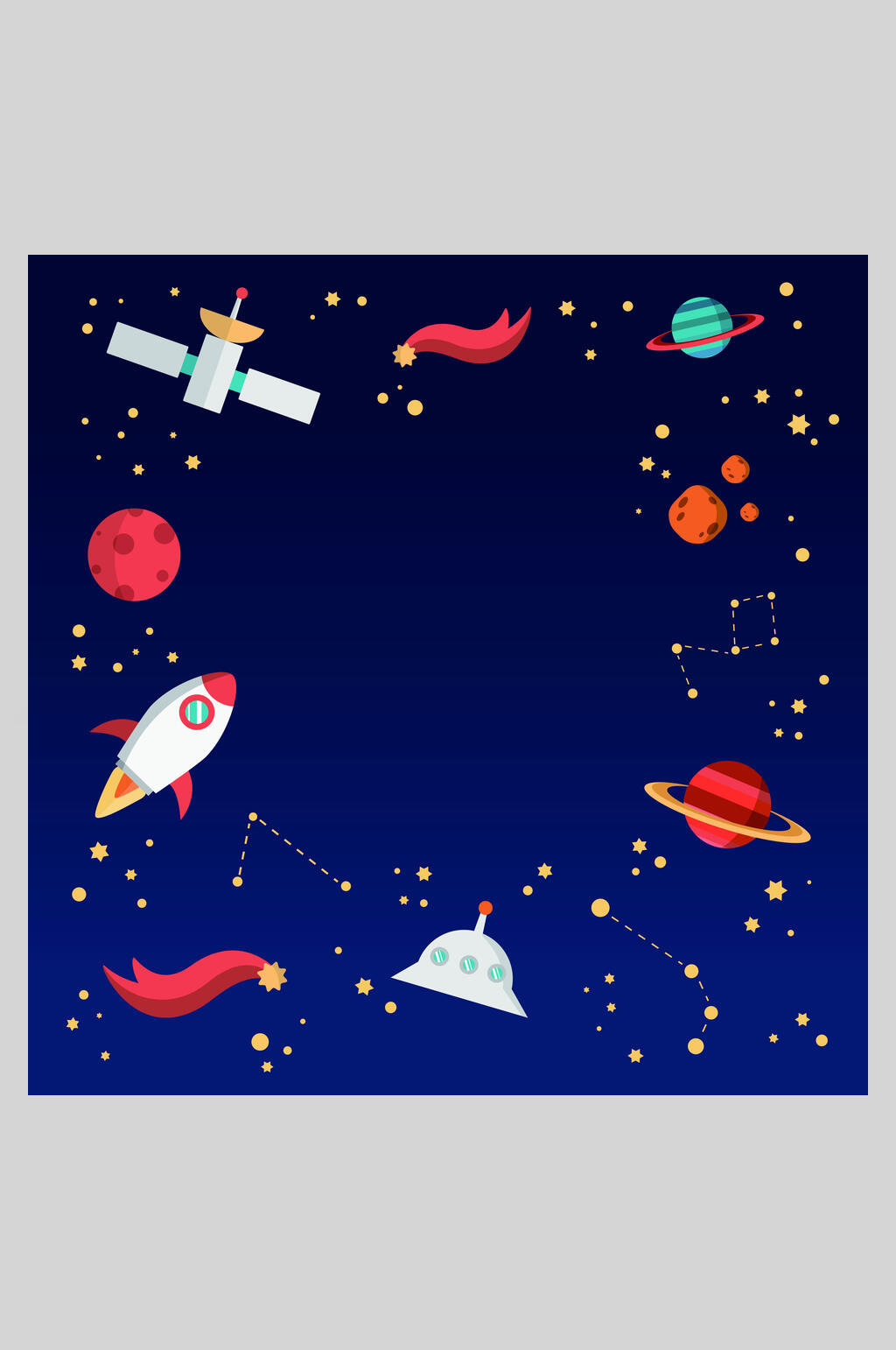可爱星球太空插画蓝底火箭外太空星球素材