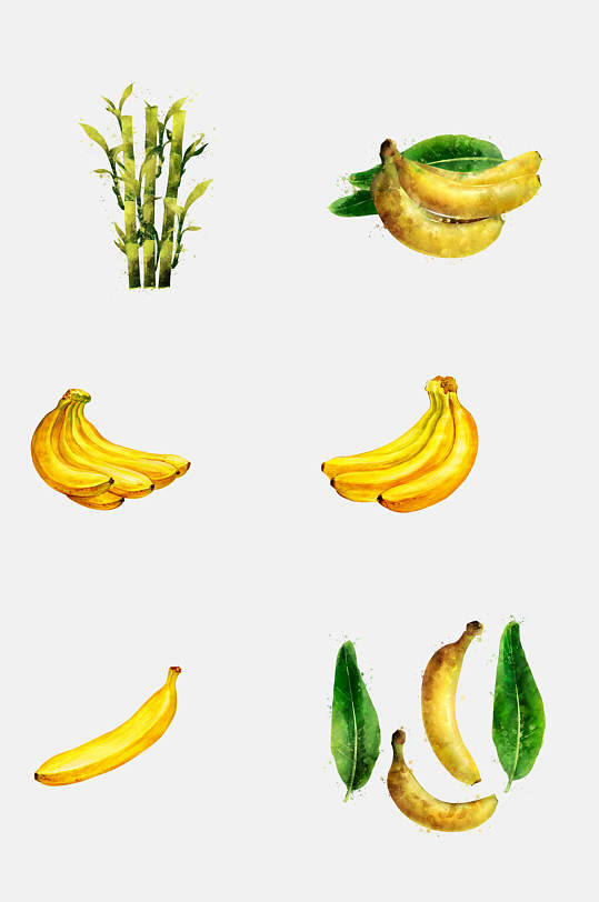 大香蕉手绘水彩水果免抠元素