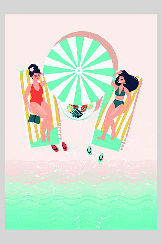 夏季夏天插画海滩泳装女郎海报休闲