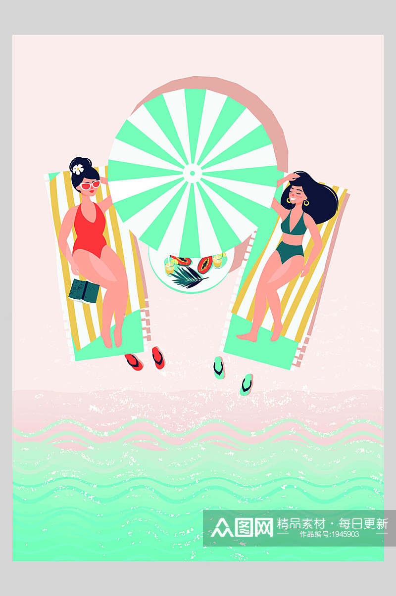 夏季夏天插画海滩泳装女郎海报休闲素材